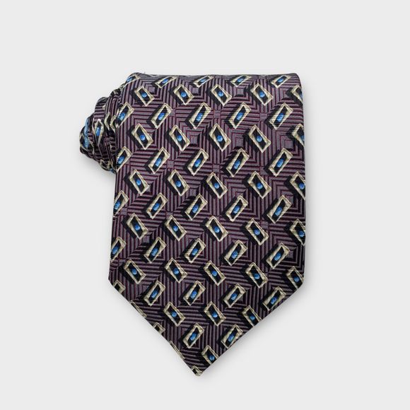 $210 Ermenegildo ZEGNA Exclusive Mens Designer Necktie SILK Geometric 56L x 3.75 - Picture 3 of 11